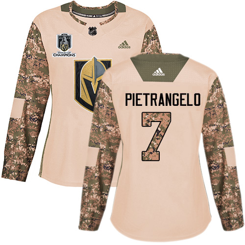 Adidas Golden Knights #7 Alex Pietrangelo Camo Authentic 2023 Stanley Cup Champions Veterans Day Women's Stitched Jersey