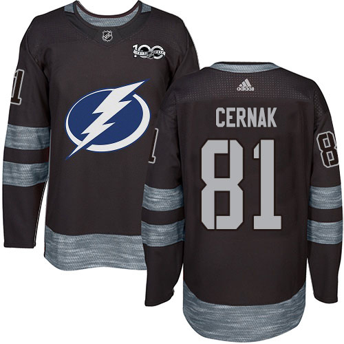 Adidas Tampa Bay Lightning #81 Erik Cernak Black 1917-2017 100th Anniversary Stitched Jersey Men's