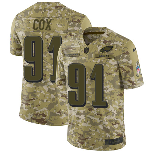 Philadelphia Eagles #91 Fletcher Cox Camo Youth Stitched Limited 2018 Salute to Service Jersey Youth