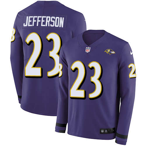 Baltimore Ravens #23 Tony Jefferson Purple Team Color Men's Stitched Limited Therma Long Sleeve Jersey Men's