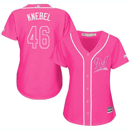 Milwaukee Brewers #46 Corey Knebel Pink Fashion Women's Stitched Jersey Womens