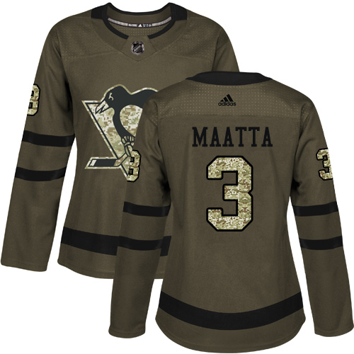 Adidas Pittsburgh Penguins #3 Olli Maatta Green Salute to Service Women's Stitched Jersey Womens