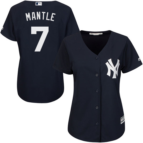 New York Yankees #7 Mickey Mantle Navy Blue Alternate Women's Stitched Jersey Womens