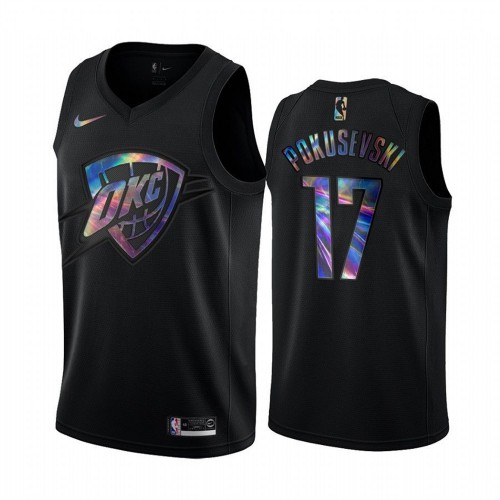 Oklahoma City Thunder #17 Aleksej Pokusevski Mens Iridescent Holographic Collection Jersey - Black Mens