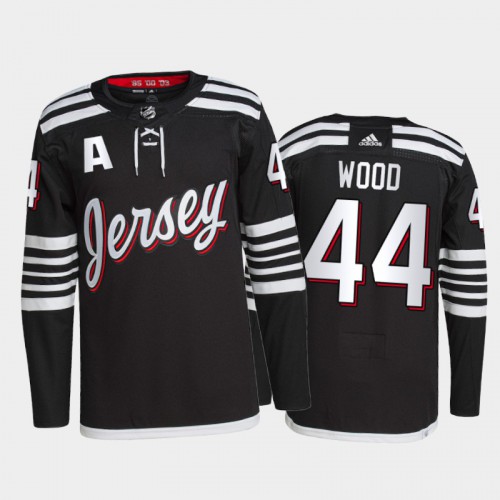 Adidas New Jersey Devils #44 Miles Wood Men's 2021-22 Alternate Authentic Jersey - Black Men's