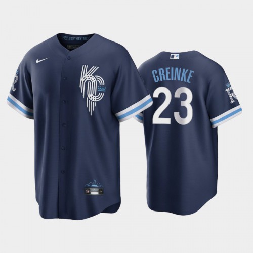 Kansas City Kansas City Royals #23 Zack Greinke Men's Game Replica 2022 City Connect Navy Jersey Men's