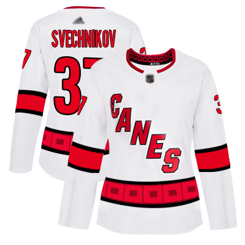 Adidas Carolina Hurricanes #37 Andrei Svechnikov White Road Authentic Women's Stitched Jersey Womens