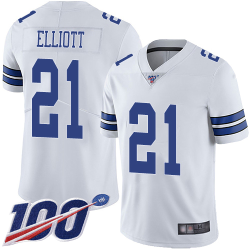 Cowboys #21 Ezekiel Elliott White Men's Stitched 100th Season Vapor Limited Jersey