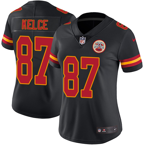 Chiefs #87 Travis Kelce Black Women's Stitched Limited Rush Jersey