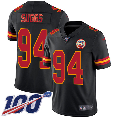 Kansas City Chiefs #94 Terrell Suggs Black Youth Stitched Limited Rush 100th Season Jersey Youth