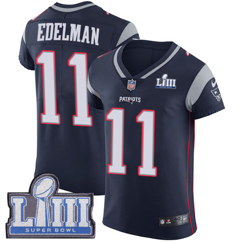 Patriots #11 Julian Edelman Navy Blue Team Color Super Bowl LIII Bound Men's Stitched Vapor Untouchable Elite Jersey