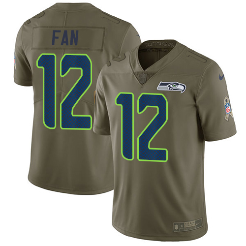 Seahawks #12 Fan Olive Men's Stitched Limited 2017 Salute To Service Jersey