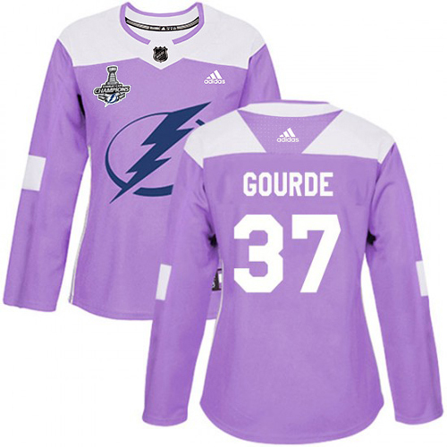 Adidas Tampa Bay Lightning #37 Yanni Gourde Purple Authentic Fights Cancer Women's 2020 Stanley Cup Champions Stitched Jersey Womens
