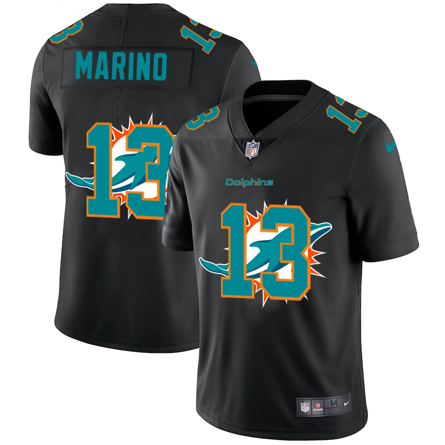 Miami Dolphins #13 Dan Marino Men's Team Logo Dual Overlap Limited Jersey Black