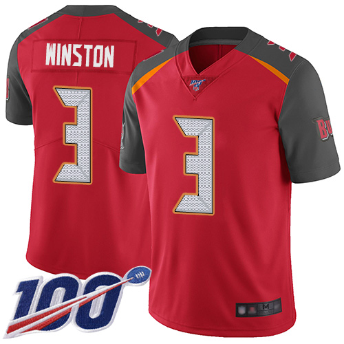Tampa Bay Buccaneers #3 Jameis Winston Red Team Color Men's Stitched 100th Season Vapor Limited Jersey Men's