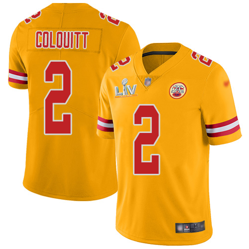 Kansas City Chiefs #2 Dustin Colquitt Gold Youth Super Bowl LV Bound Stitched Limited Inverted Legend Jersey Youth