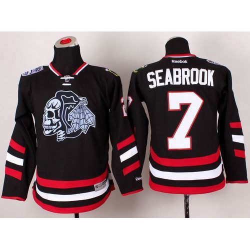 Chicago Blackhawks #7 Brent Seabrook Black(White Skull) 2014 Stadium Series Stitched Youth Jersey Youth
