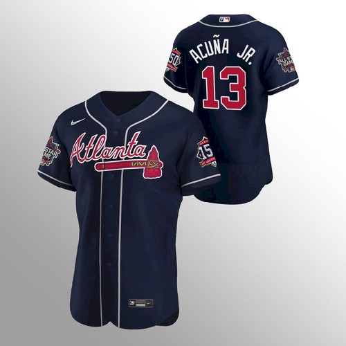 Atlanta Atlanta Braves #13 Ronald Acuna Jr. Men's 150th Anniversary 2021 World Series Authentic Jersey - Navy Men's