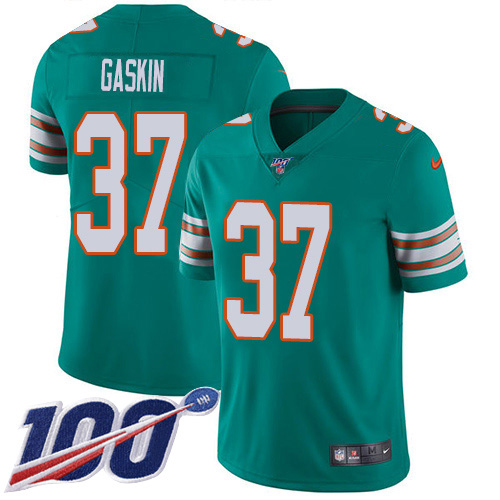 Miami Dolphins #37 Myles Gaskin Aqua Green Alternate Youth Stitched 100th Season Vapor Untouchable Limited Jersey Youth