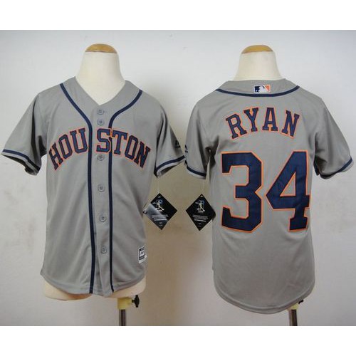 Houston Astros #34 Nolan Ryan Grey Cool Base Stitched Youth Jersey Youth