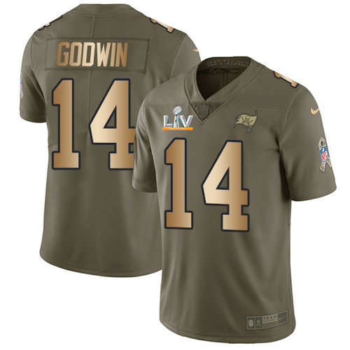 Buccaneers #14 Chris Godwin Olive/Gold Men's Super Bowl LV Bound Stitched Limited 2017 Salute To Service Jersey