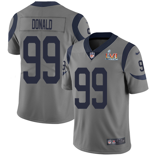 Rams #99 Aaron Donald Gray Super Bowl LVI Patch Men's Stitched Limited Inverted Legend Jersey