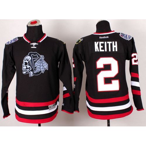 Chicago Blackhawks #2 Duncan Keith Black(White Skull) 2014 Stadium Series Stitched Youth Jersey Youth