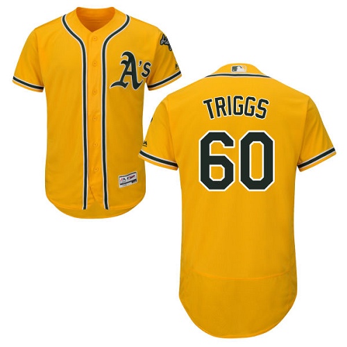 Oakland Athletics #60 Andrew Triggs Gold Flexbase Authentic Collection Stitched Jersey Men's