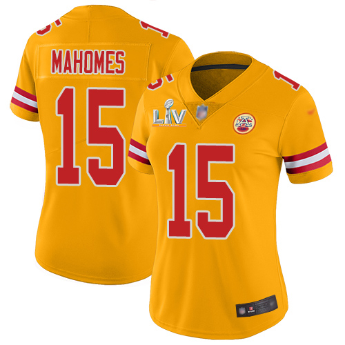 Chiefs #15 Patrick Mahomes Gold Women's Super Bowl LV Bound Stitched Limited Inverted Legend Jersey