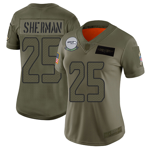 Seattle Seahawks #25 Richard Sherman Camo Women's Stitched Limited 2019 Salute to Service Jersey Womens