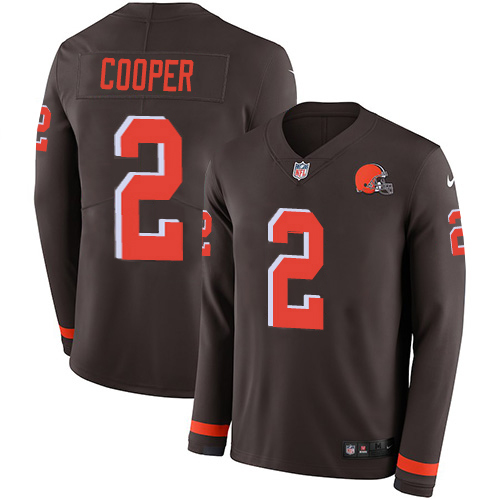 Browns #2 Amari Cooper Brown Team Color Youth Stitched Limited Therma Long Sleeve Jersey