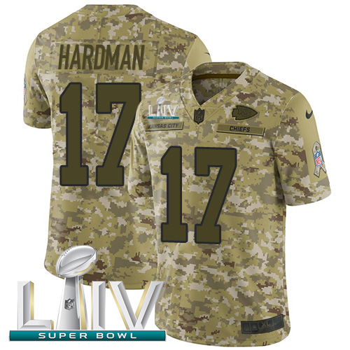 Kansas City Chiefs #17 Mecole Hardman Camo Super Bowl LIV 2020 Men's Stitched Limited 2018 Salute To Service Jersey Men's