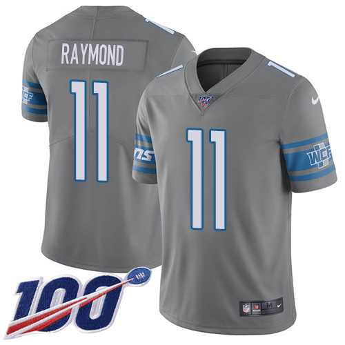 Lions #11 Kalif Raymond Gray Men's Stitched Limited Rush 100th Season Jersey