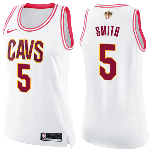 Cleveland Cavaliers #5 J.R. Smith White/Pink The Finals Patch Womens Swingman Fashion Jersey Womens