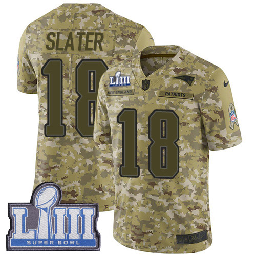 Patriots #18 Matt Slater Camo Super Bowl LIII Bound Men's Stitched Limited 2018 Salute To Service Jersey