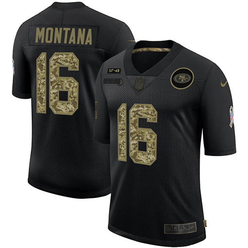 San Francisco 49ers #16 Joe Montana Men's 2020 Salute To Service Camo Limited Jersey Black