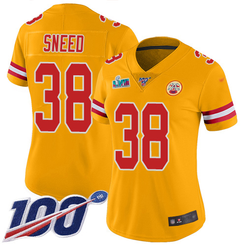 Chiefs #38 L'Jarius Sneed Gold Super Bowl LVII Patch Women's Stitched Limited Inverted Legend Jersey