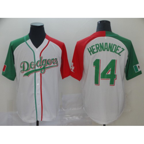 Los Angeles Los Angeles Dodgers Mexico #14 Enrique Hernandez Split Fashion Jersey White Men's