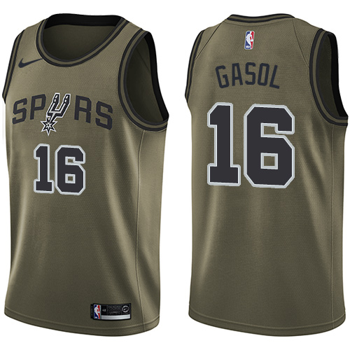 San Antonio Spurs #16 Pau Gasol Green Salute to Service Youth Swingman Jersey Youth