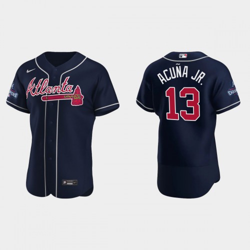 Atlanta Atlanta Braves #13 Ronald Acuna Jr. Men's 2021 World Series Champions Patch Authentic Player Jersey - Navy Men's