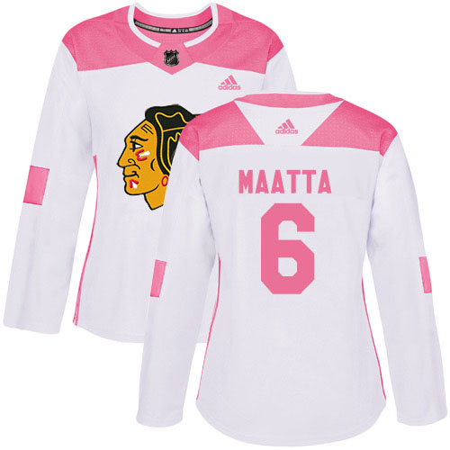 Adidas Chicago Blackhawks #6 Olli Maatta White/Pink Authentic Fashion Women's Stitched Jersey Womens