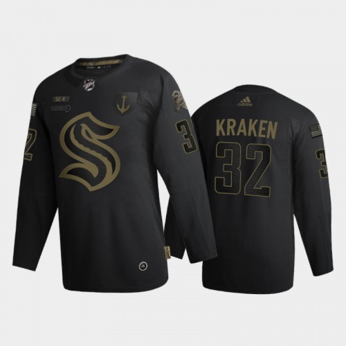 Seattle Seattle Kraken #32 Seattle Kraken Men's Adidas 2020 Veterans Day Authentic Jersey - Black Men's