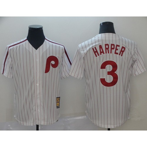 Philadelphia Phillies #3 Bryce Harper White(Red Strip) New Cool Base Cooperstown Stitched Jersey Men's