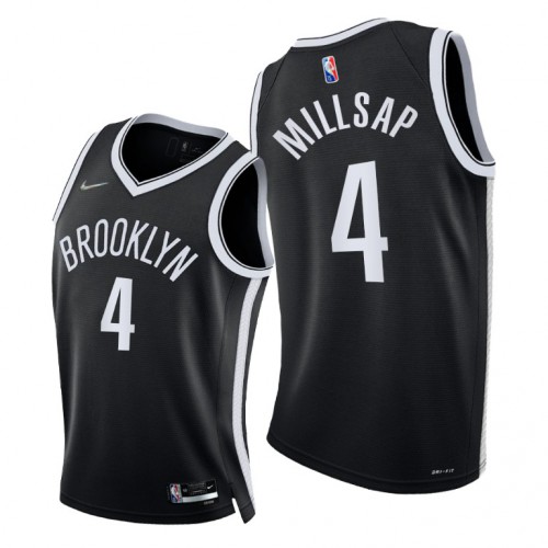 Brooklyn Nets #4 Paul Millsap Mens 2021-22 75th Diamond Anniversary Jersey Black Mens