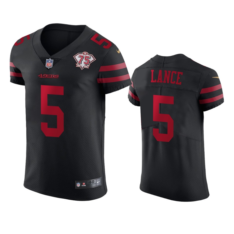 49ers #5 Trey Lance Black Alternate Men's 75th Anniversary Stitched Vapor Untouchable Elite Jersey