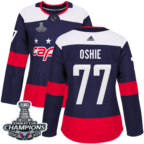 Adidas Washington Capitals #77 T.J. Oshie Navy Authentic 2018 Stadium Series Stanley Cup Final Champions Women's Stitched Jersey Womens