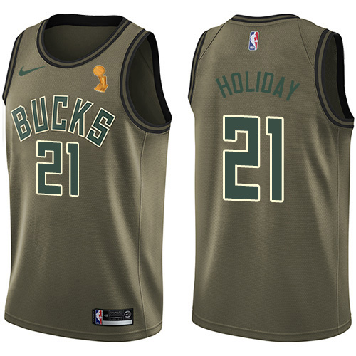 Milwaukee Bucks #21 Jrue Holiday Youth 2021 Finals Champions Swingman Salute to Service Jersey Green Youth