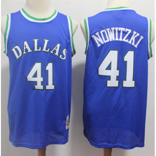 Mitchell and Ness Dallas Mavericks #41 Dirk Nowitzki Stitched Blue Throwback Jersey Mens
