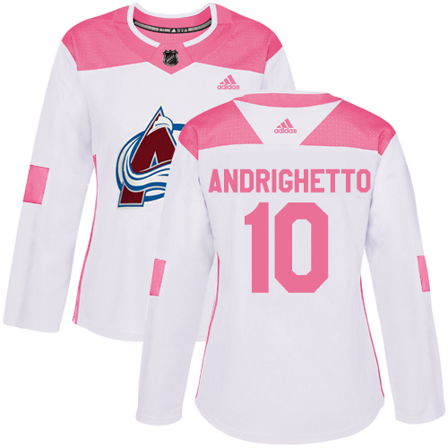 Adidas Colorado Avalanche #10 Sven Andrighetto White/Pink Authentic Fashion Women's Stitched Jersey Womens