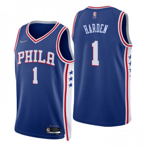 Philadelphia 76ers #1 James Harden Royal Mens 2021-22 75th Anniversary Diamond Swingman Jersey - Icon Edition Mens